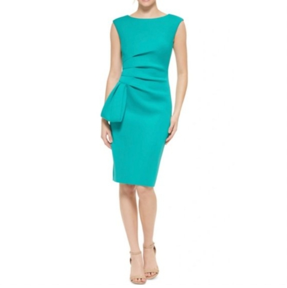 NWT Eliza J Sleeveless Side-tuck Ruffle Dress in Jade Size 0 Retail $148 - Picture 2 of 11